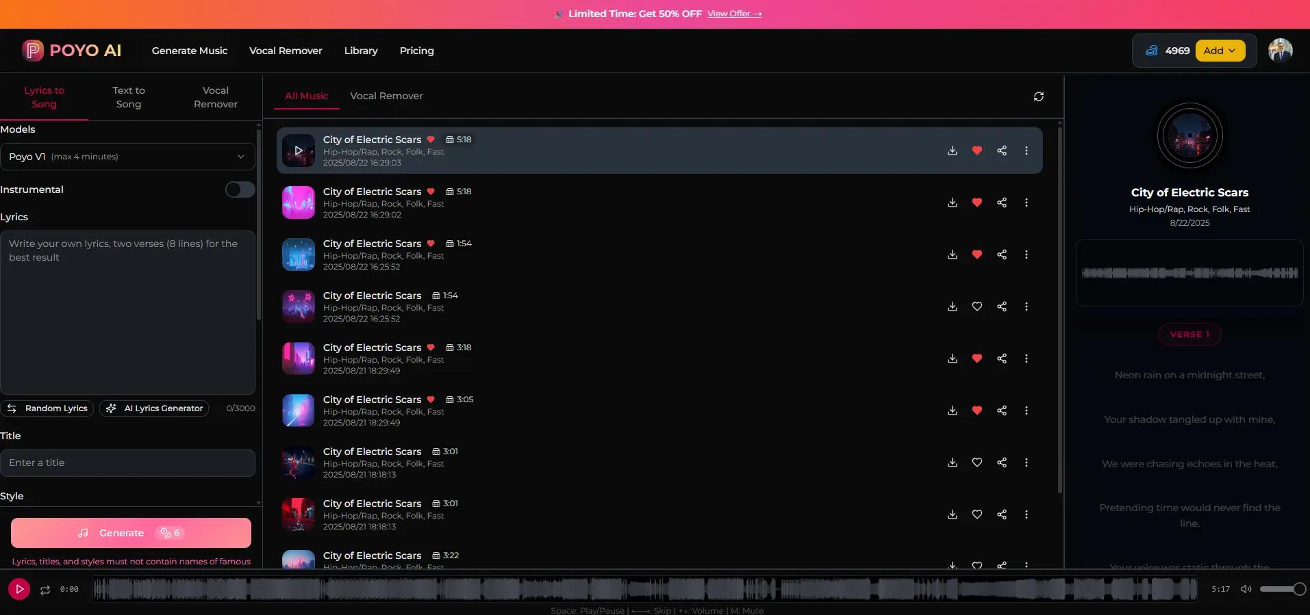 Musirio Lyrics to Song Generator